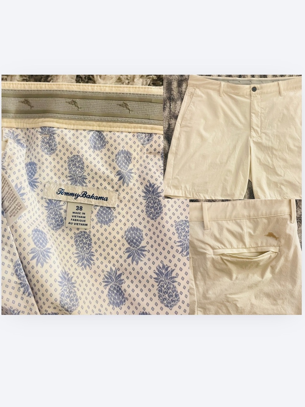 Tommy Bahama Cream Pineapple-Lined Flat Front Shorts